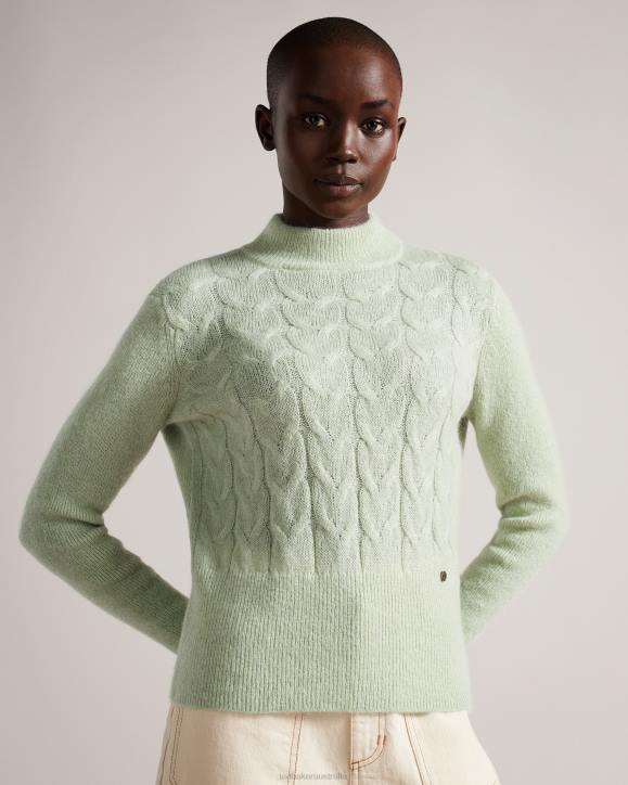 Ted Baker Veolaa Wool And Mohair Blend Cable Knit Jumper Light Green Clothing Women TLPL98
