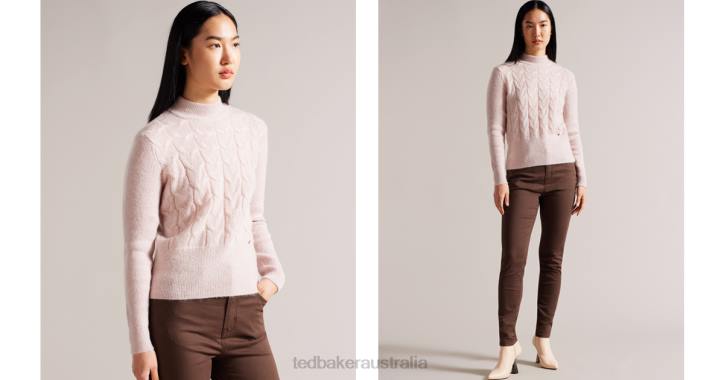 Ted Baker Veolaa Wool And Mohair Blend Cable Knit Jumper Pale Pink Clothing Women TLPL109