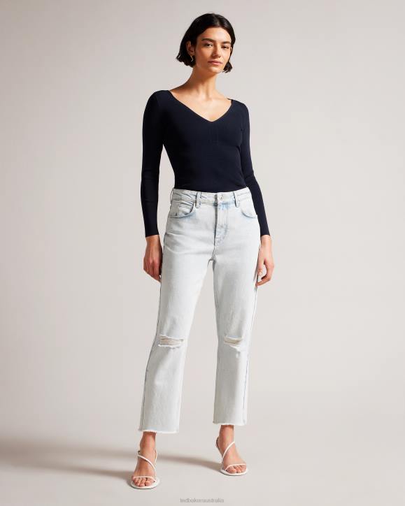 Ted Baker Cileste V Neck Slim Fit Knit Top Dark Blue Clothing Women TLPL404
