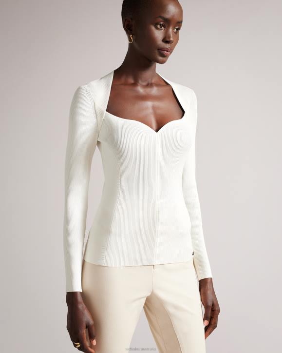 Ted Baker Helenh Sweetheart Neckline Knitted Top White Clothing Women TLPL99