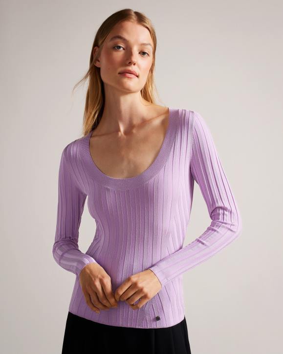 Ted Baker Jolia Rib Engineered Knit Top Lilac Clothing Women TLPL46