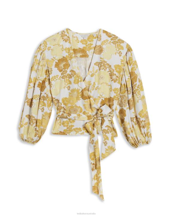 Ted Baker Adissa Wrap Top With Blouson Full Sleeve Yellow Clothing Women TLPL643