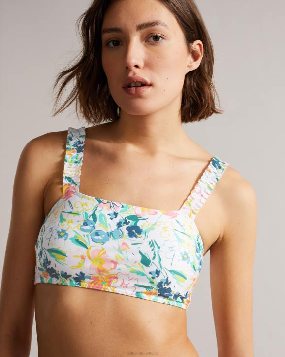 Ted Baker Malray Floral Ruffle Bikini Top White Clothing Women TLPL620