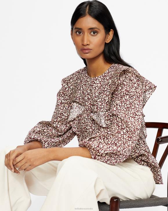 Ted Baker Sanjaa Frill Detail Balloon Sleeve Top Deep Purple Clothing Women TLPL585