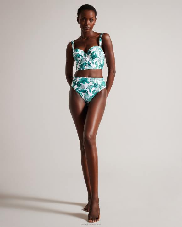 Ted Baker Orellaa Floral High Waisted Bikini Bottom Green Clothing Women TLPL438