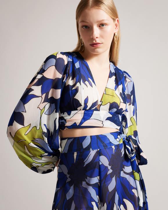 Ted Baker Chrysan Floral Plunge Neck Beach Top Natural Clothing Women TLPL442