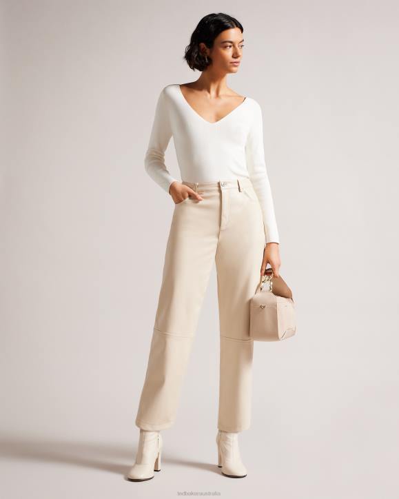 Ted Baker Cileste V Neck Slim Fit Knit Top Ivory Clothing Women TLPL355