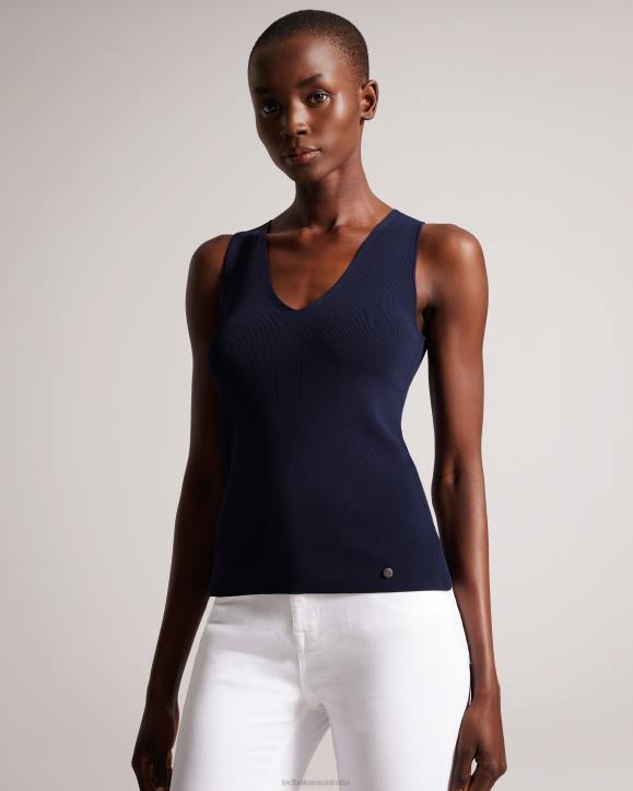 Ted Baker Josiiy V-Neck Slim Fit Knit Top Dark Blue Clothing Women TLPL179