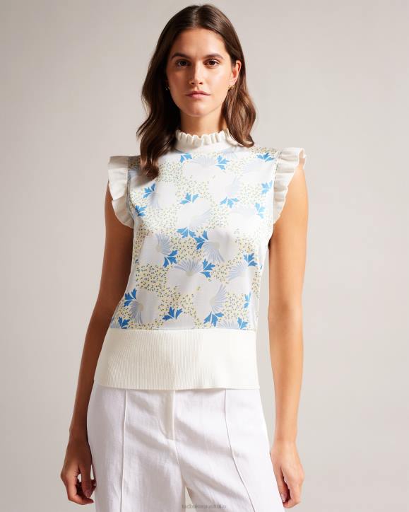 Ted Baker Luseea Woven Front Knit Top Sky Blue Clothing Women TLPL139