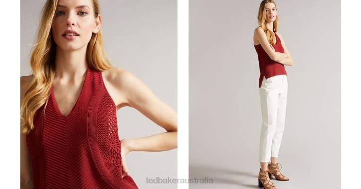 Ted Baker Abrin Crochet V-Neck Top Brown Clothing Women TLPL432