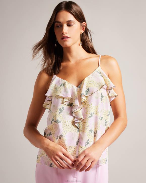 Ted Baker Shaunia Ruffled V Neck Daisy Cami Light Yellow Clothing Women TLPL155